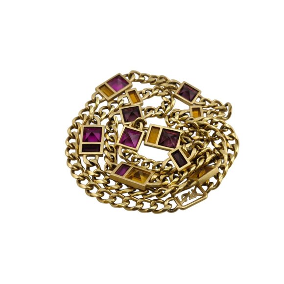 Vintage Yves Saint Laurent YSL 80s Mughal Style Glass & Chain Necklace (A9079) - Picture 6 of 7